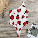 Red Ladybug Pattern Print One Shoulder Bodysuit