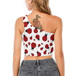 Red Ladybug Pattern Print One Shoulder Crop Top