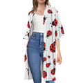 Red Ladybug Pattern Print Open Front Beach Cover Up