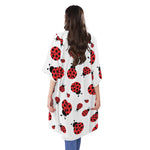 Red Ladybug Pattern Print Open Front Beach Cover Up