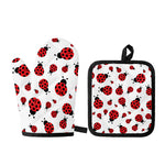 Red Ladybug Pattern Print Oven Mitt And Pot Holder Set