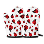 Red Ladybug Pattern Print Oven Mitts