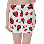 Red Ladybug Pattern Print Pencil Mini Skirt
