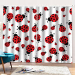 Red Ladybug Pattern Print Pencil Pleat Curtains