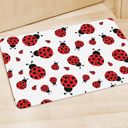 Red Ladybug Pattern Print Polyester Doormat