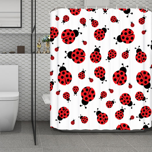 Red Ladybug Pattern Print Polyester Shower Curtain