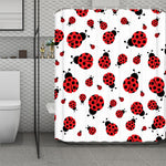 Red Ladybug Pattern Print Polyester Shower Curtain
