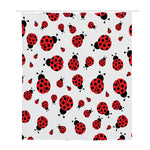 Red Ladybug Pattern Print Polyester Shower Curtain
