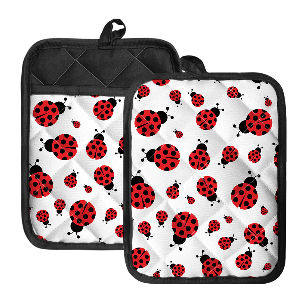 Red Ladybug Pattern Print Pot Holders With Pocket