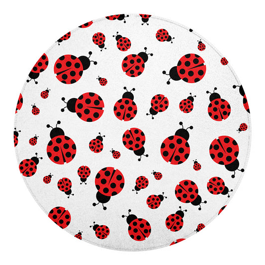 Red Ladybug Pattern Print Round Blanket
