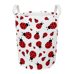 Red Ladybug Pattern Print Round Laundry Basket