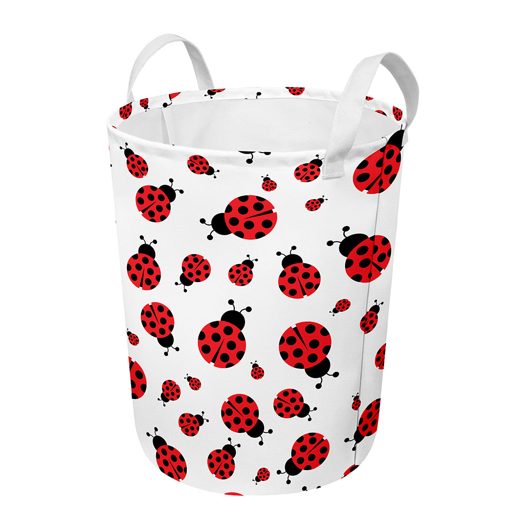 Red Ladybug Pattern Print Round Laundry Basket
