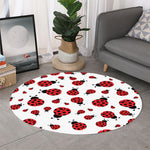 Red Ladybug Pattern Print Round Rug