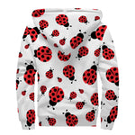 Red Ladybug Pattern Print Sherpa Lined Zip Up Hoodie