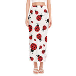 Red Ladybug Pattern Print Side Slit Maxi Skirt