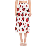 Red Ladybug Pattern Print Side Slit Midi Skirt