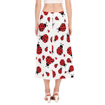 Red Ladybug Pattern Print Side Slit Midi Skirt