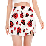 Red Ladybug Pattern Print Side Slit Mini Skirt