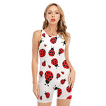 Red Ladybug Pattern Print Sleeveless One Piece Swimsuit