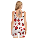 Red Ladybug Pattern Print Sleeveless One Piece Swimsuit