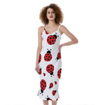 Red Ladybug Pattern Print Slim Fit Midi Cami Dress