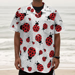Red Ladybug Pattern Print Textured Short Sleeve Shirt