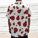 Red Ladybug Pattern Print Textured Short Sleeve Shirt