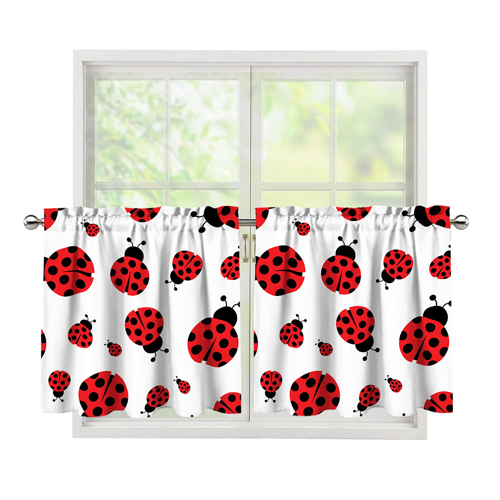 Red Ladybug Pattern Print Tier Curtains