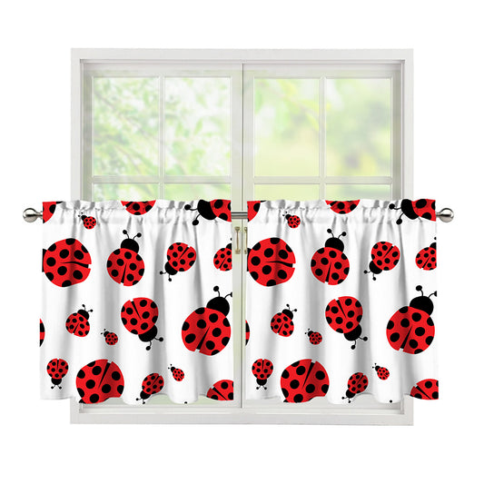 Red Ladybug Pattern Print Tier Curtains