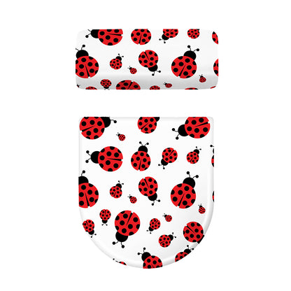 Red Ladybug Pattern Print Toilet Lid And Tank Cover Set