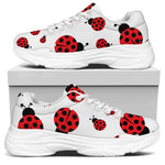 Red Ladybug Pattern Print White Chunky Shoes