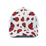Red Ladybug Pattern Print White Mesh Trucker Cap
