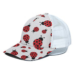 Red Ladybug Pattern Print White Mesh Trucker Cap