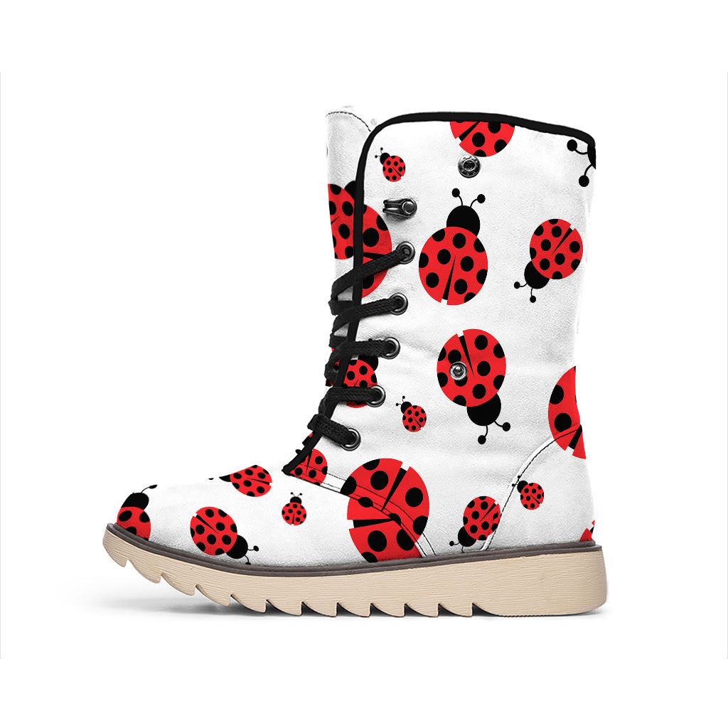 Red Ladybug Pattern Print Winter Boots