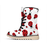 Red Ladybug Pattern Print Winter Boots