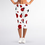 Red Ladybug Pattern Print Women's Capri Leggings