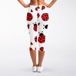 Red Ladybug Pattern Print Women's Capri Leggings