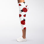 Red Ladybug Pattern Print Women's Capri Leggings