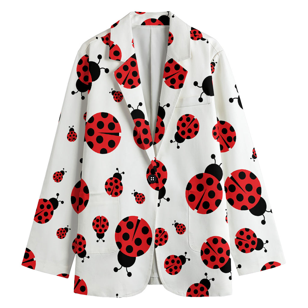 Red Ladybug Pattern Print Women's Cotton Blazer