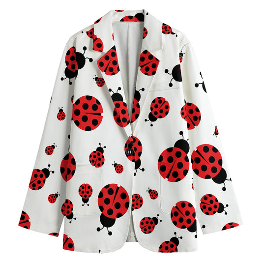 Red Ladybug Pattern Print Women's Cotton Blazer