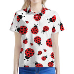 Red Ladybug Pattern Print Women's Polo Shirt