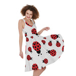 Red Ladybug Pattern Print Women's Sleeveless Dress