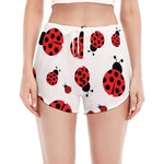 Red Ladybug Pattern Print Women's Split Running Shorts