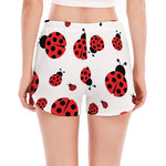 Red Ladybug Pattern Print Women's Split Running Shorts