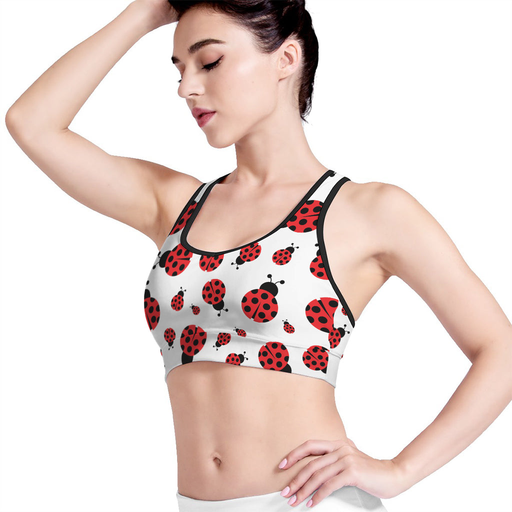 Red Ladybug Pattern Print Women's Sports Bra