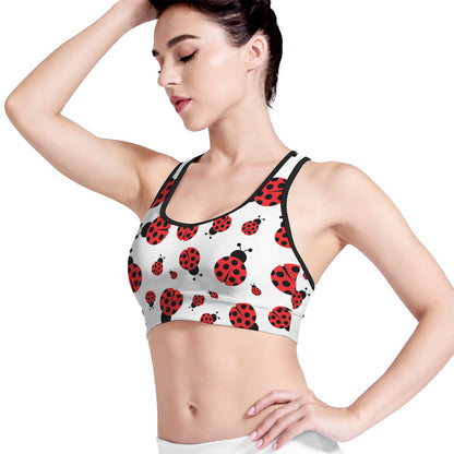 Red Ladybug Pattern Print Women's Sports Bra