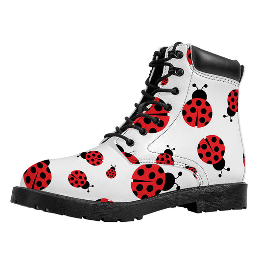 Red Ladybug Pattern Print Work Boots