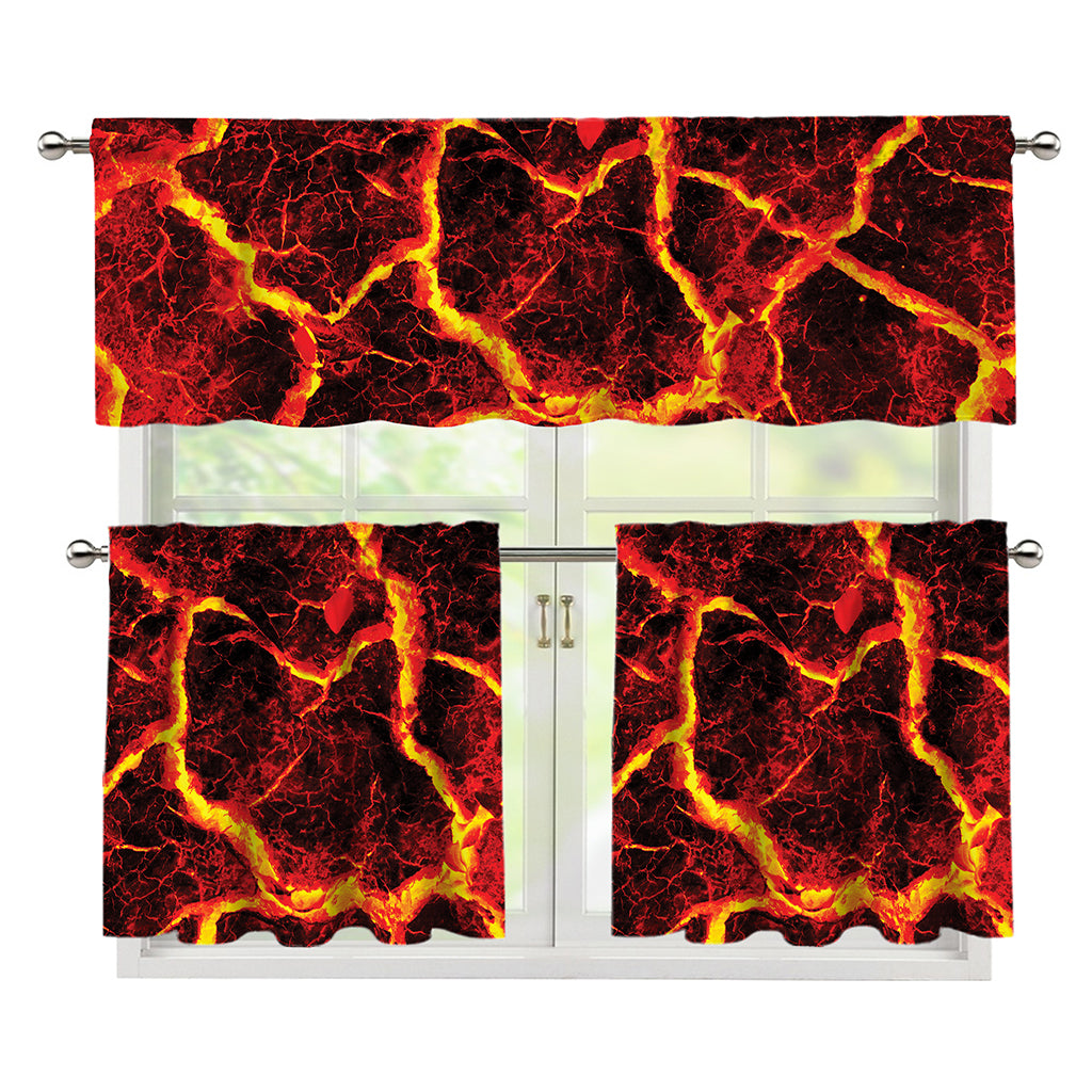 Red Lava Print 3 Piece Kitchen Curtains