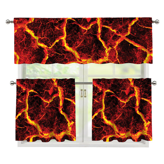 Red Lava Print 3 Piece Kitchen Curtains