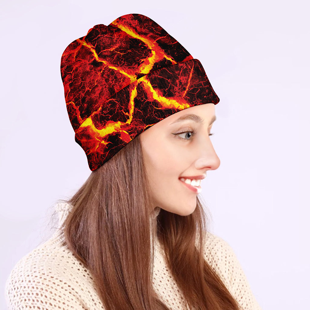 Red Lava Print Beanie